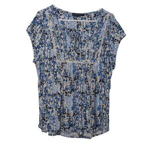 Tommy Hilfiger Women’s Pleated Scoop Neck Blouse, Blue Floral, Size XL